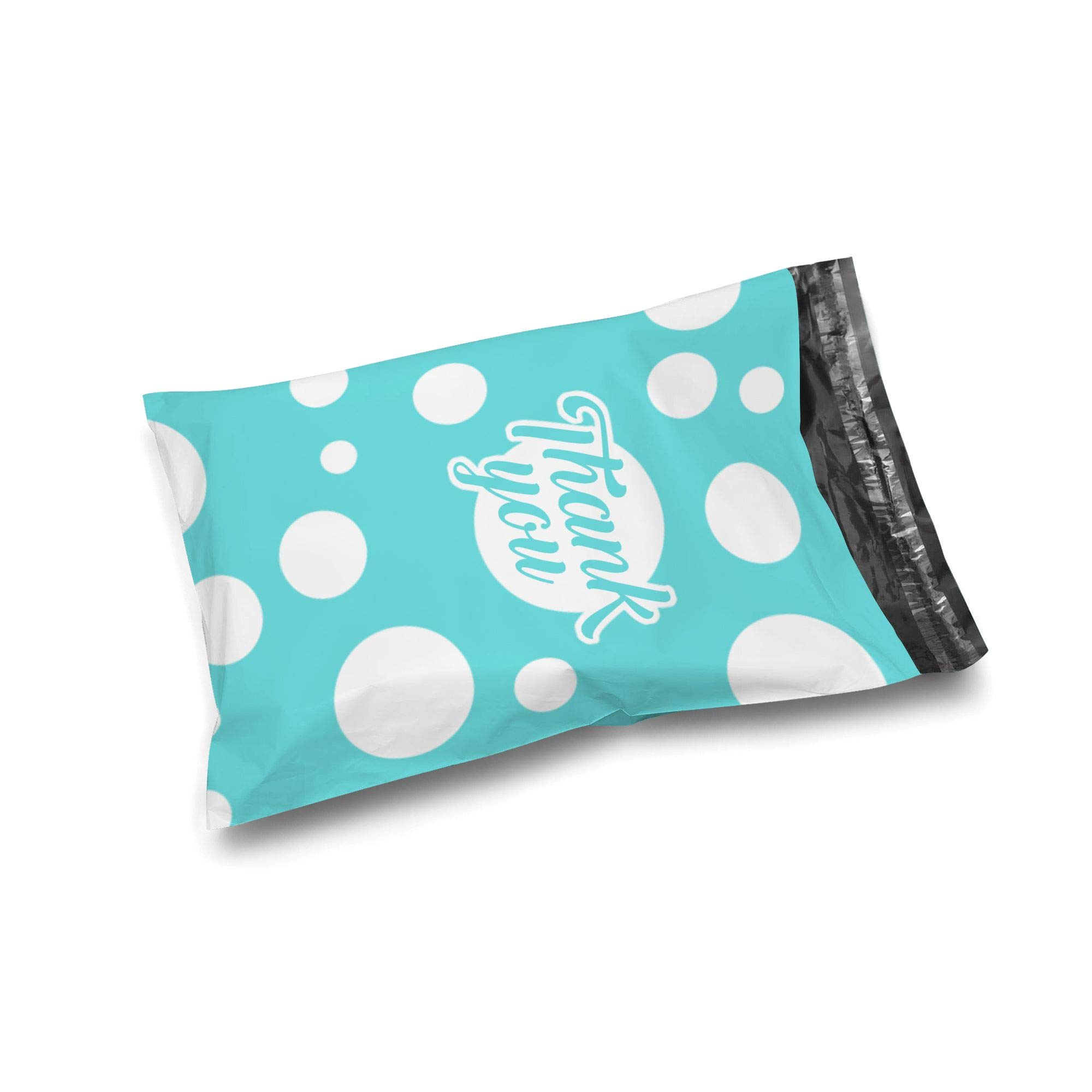 Shop4Mailers 10 x 13 Teal and White Polka Dot Thank You Poly Bag Mailer Envelopes 2 Mil (100 Pack, Teal)