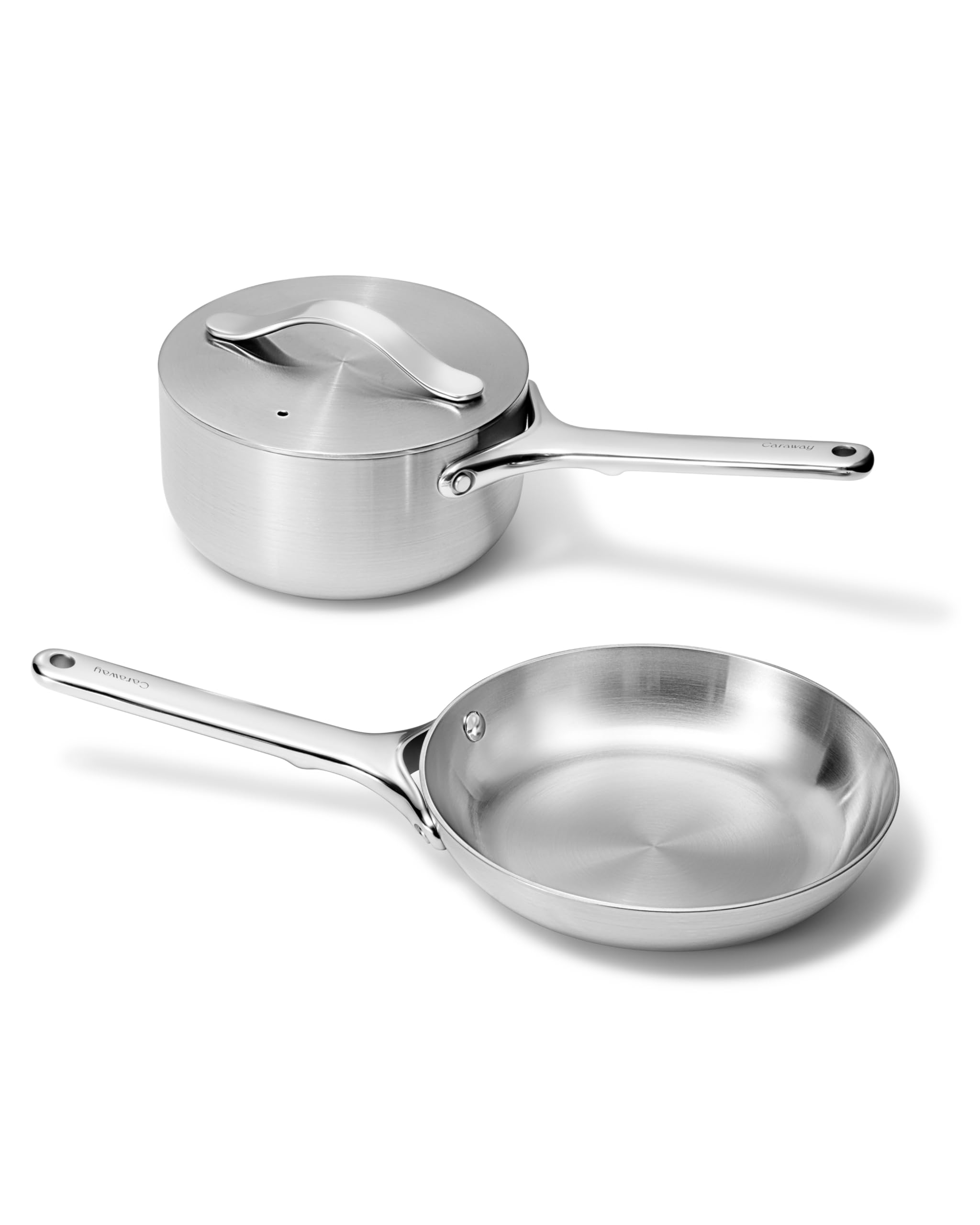 Caraway Stainless Steel Mini Duo - 5-Ply Stainless Fry Pan (8 In) & Sauce Pan (1.75 Qt) - Oven & Stovetop Safe - Non-Toxic, PTFE & PFOA Free