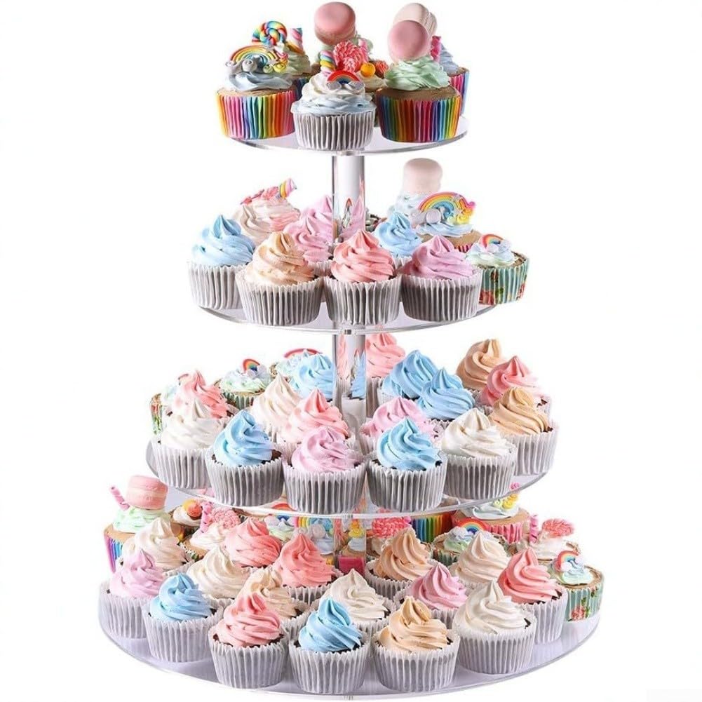 Présentoir à gâteau en acrylique transparent à 4 étages pour cupcakes, muffins, thé de l'après-midi, 25 cm (B)