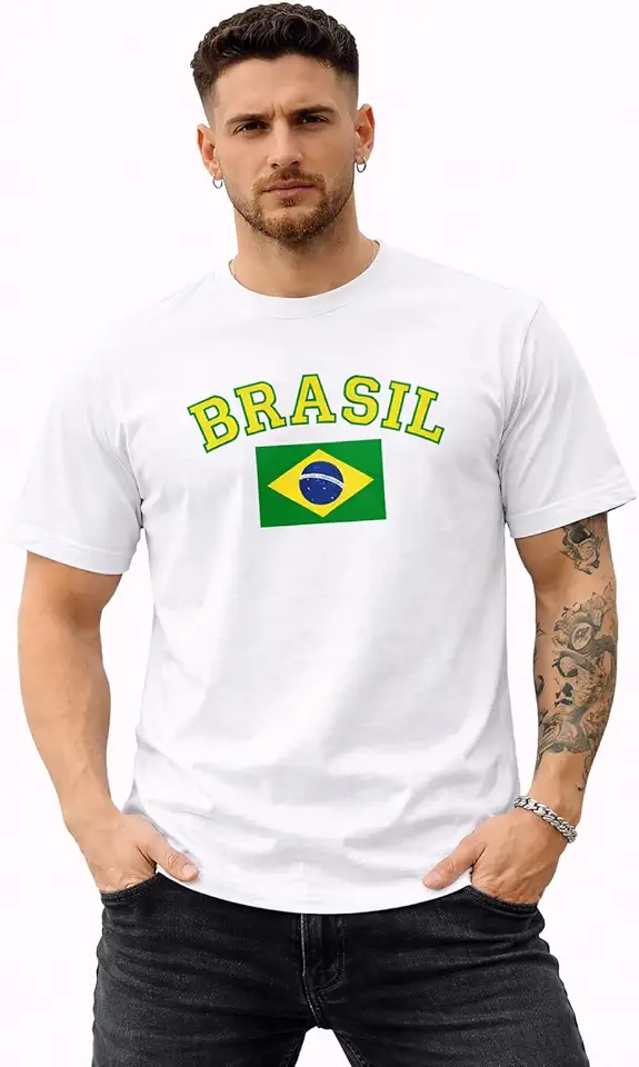 Camiseta Brasil Seleção Brasileira, Copa do Mundo, Algodão, Manga Curta, Gola Redonda, Estampa Frontal, Unissex, Casual, 70 cm