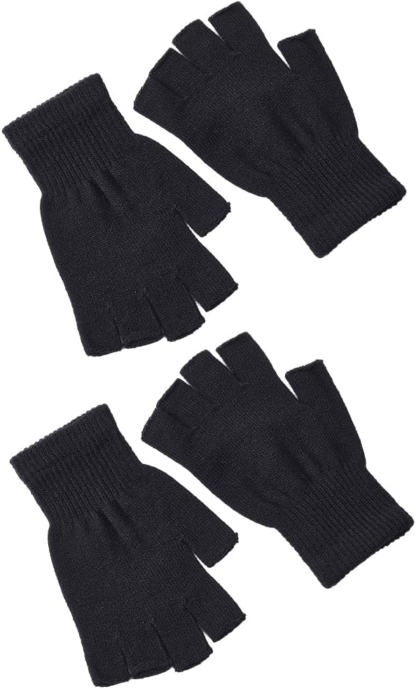 2 Pairs Winter Half Finger Gloves Warm Knitted Fingerless Mittens Touchscreen Stretchy Thermal Gloves Working Typing Running Biking Driving in Common Size for Men and Women