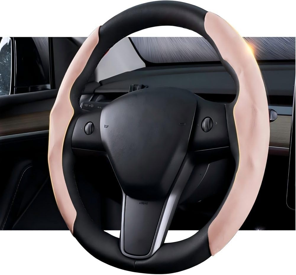 for Tesla Model 3/Y 2016-2025 2026 Juniper/Highland Steering Wheel Cover Suede Steering Wheel Protector Auto Non Slip Grip Function Accessories (Pink)