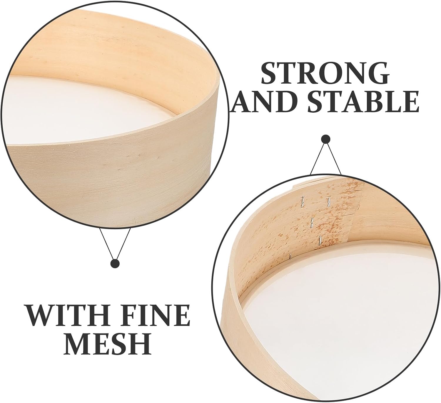 Wood Flour Sieve 30cm Fine Mesh Strainer Manual Baking Flour Sifter for Cakes and Pastry Home Kitchen Baking Tools