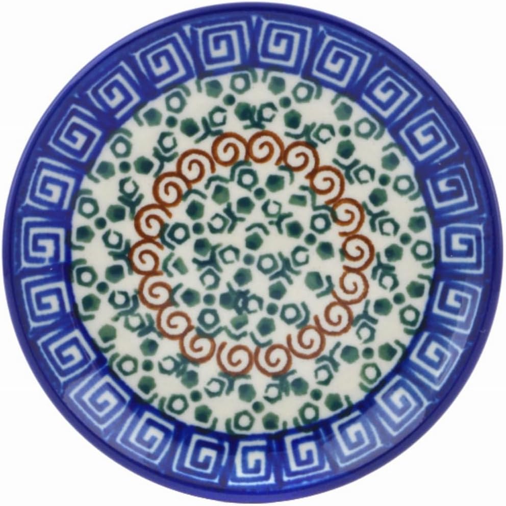 Polmedia Polish Pottery Mini Plate, Coaster plate - Grecian Sea Pattern Handmade in Boleslawiec Poland by Ceramika Artystyczna + Certificate of Authenticity