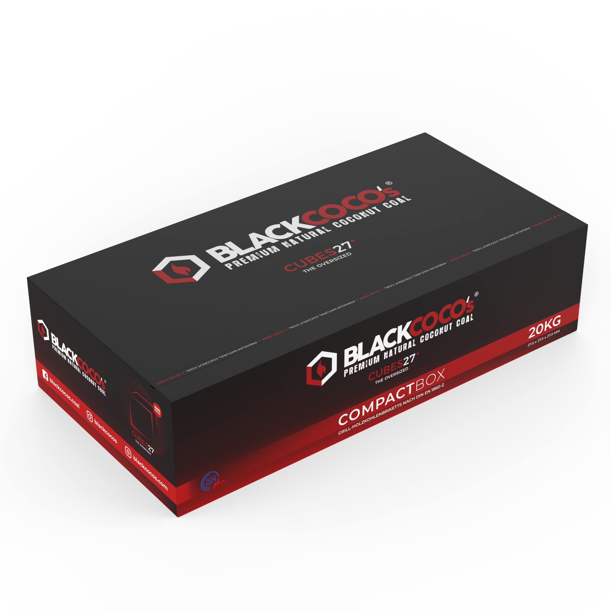 BLACKCOCO’s Shisha Kohle 20 kg – Premium Kokoskohle Naturkohle für Shisha & Grill – Cocos Grillkohle mit Langer Brenndauer – ohne Zusätze - CUBES27+