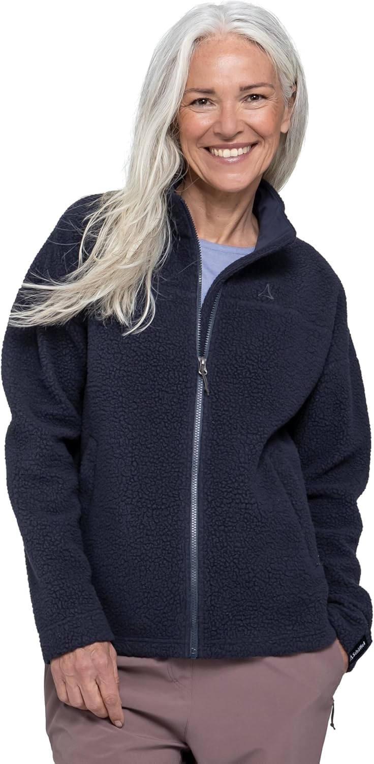 Schöffel Damen CIRC Fleece Jk Style Purga WMS, kreislauffähige Fleecejacke aus kuscheligem Sherpa Fleece, wärmende, schnell trocknende Outdoor Jacke mit fast 100% Recyclingfähigkeit