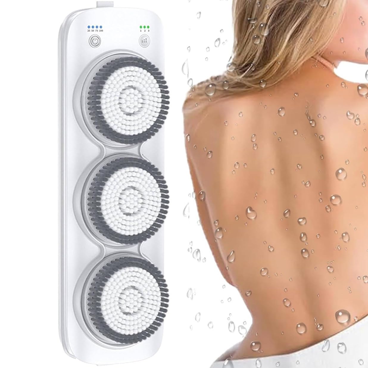 Cepillo Exfoliante de Pared, Cepillo eléctrico Corporal y de Espalda con rotación de 360°, Incluye 3 Cabezales de Ducha, para Ducha y Limpieza Profunda.