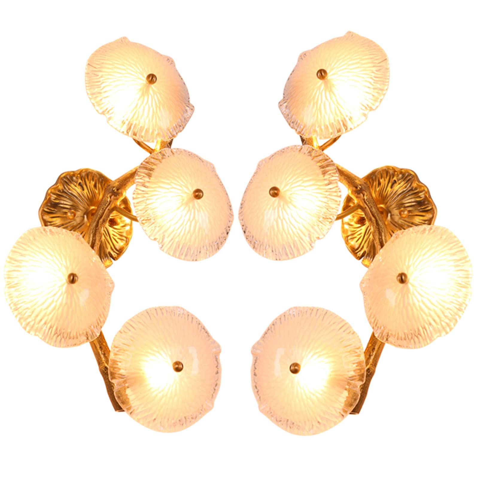 YNIYUJKL Wall Lamp, 4 Lights Lotus Leaf Glass Wall Lamp, French V-Intage Country Sconce Light, Hand Forged Copper Wall Light,For Bedroom, Entryway, Dining Room, Girls Room,Left
