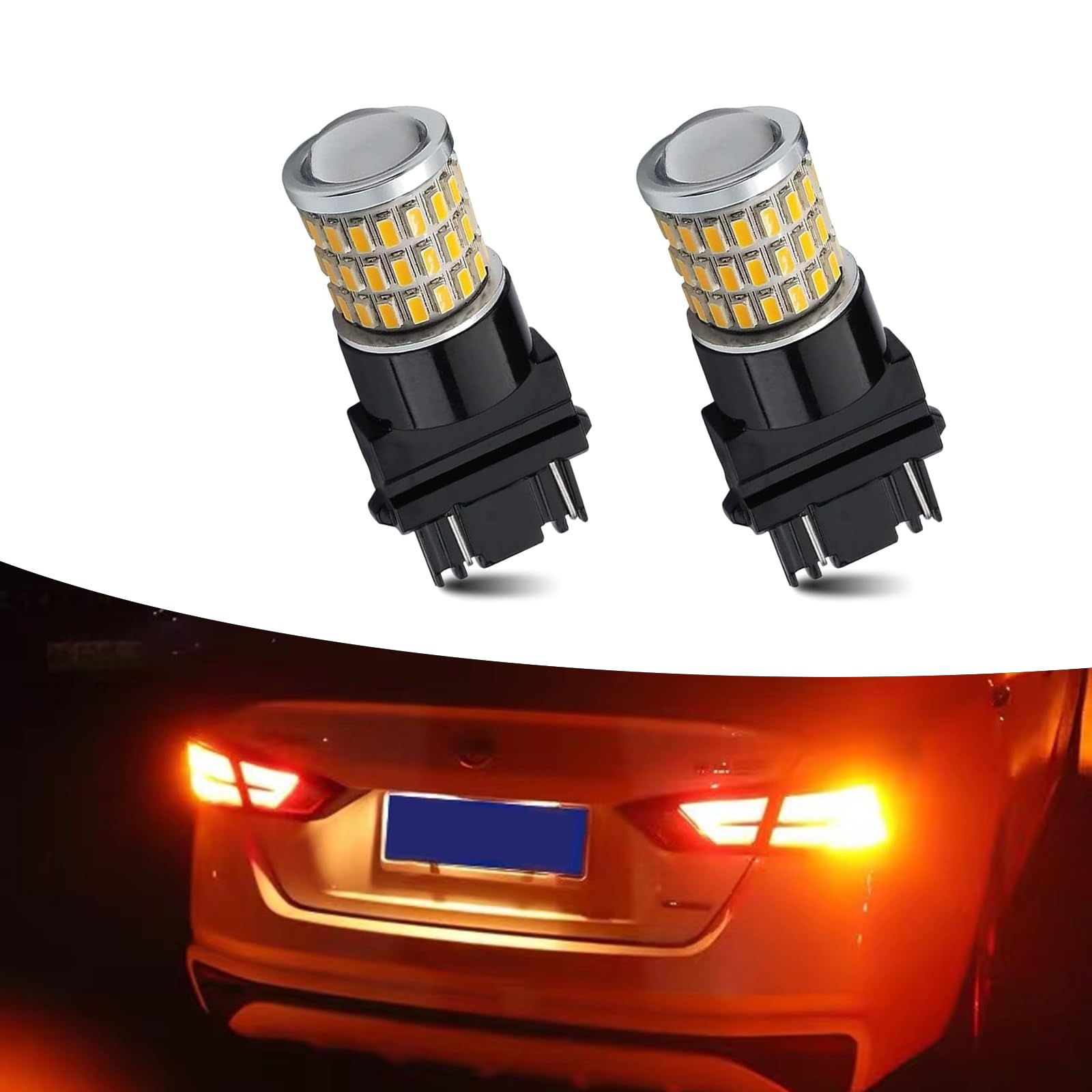 2 PCS Car LED Brake Light Bulb, 3157 Turn Signal Light, 3014 54SMD 3030 3SMD Chipset Super Bright Brake Light, LED Bulbs Replacements, Universal for Most Cars, Trucks and Vans (Yellow)