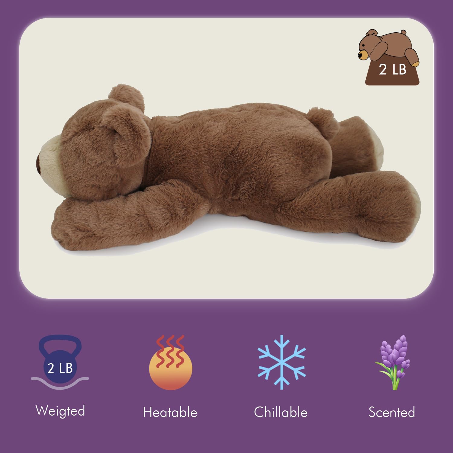 2 Lb Weighted Stuffed Brown Bear Animals - 16 Inches Bear Dog Dino Pig Plush Throw Pillow Toy - Embroidered Plushie Collectible - Kawaii Plushies Hugging Toy Gifts for Kids & Adults ( Brown Bear )