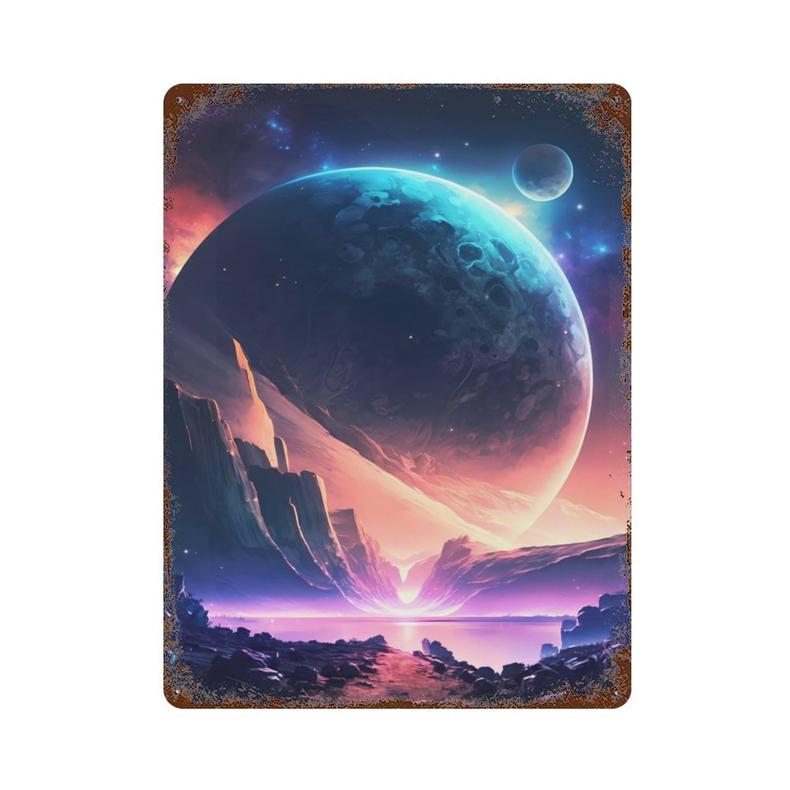 Garage Style Planetary Plateau Aged Metal Wall Plaque 15.7"x11.8", Farmhouse Wall Decor for Bar And Workshop