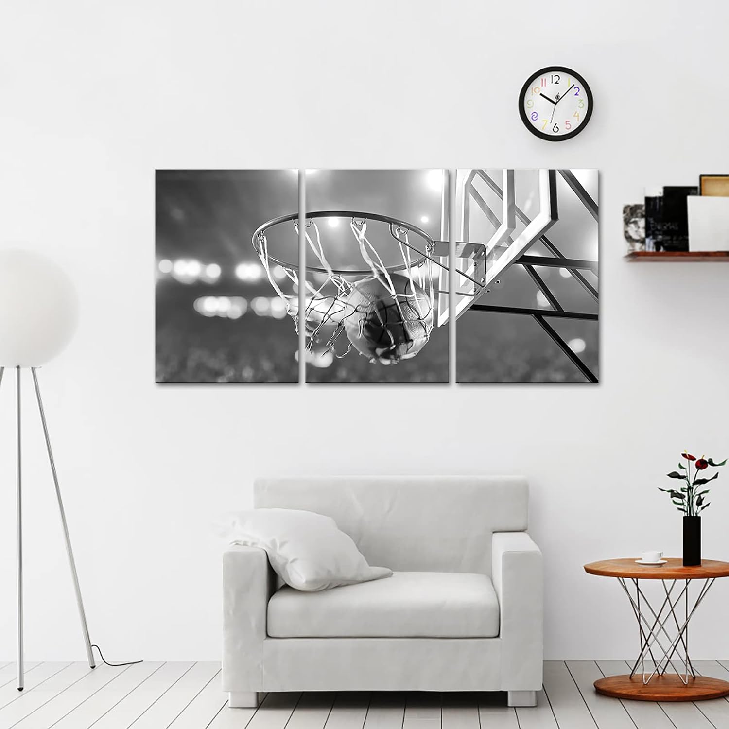 Apicoture Basketball Wall Art Large Black and White Basketball Room Decor for Boys Bedroom Study Room Canvas Sports Posters Framed Ready To Hang 16"x24"x3 Panels (Large Size)