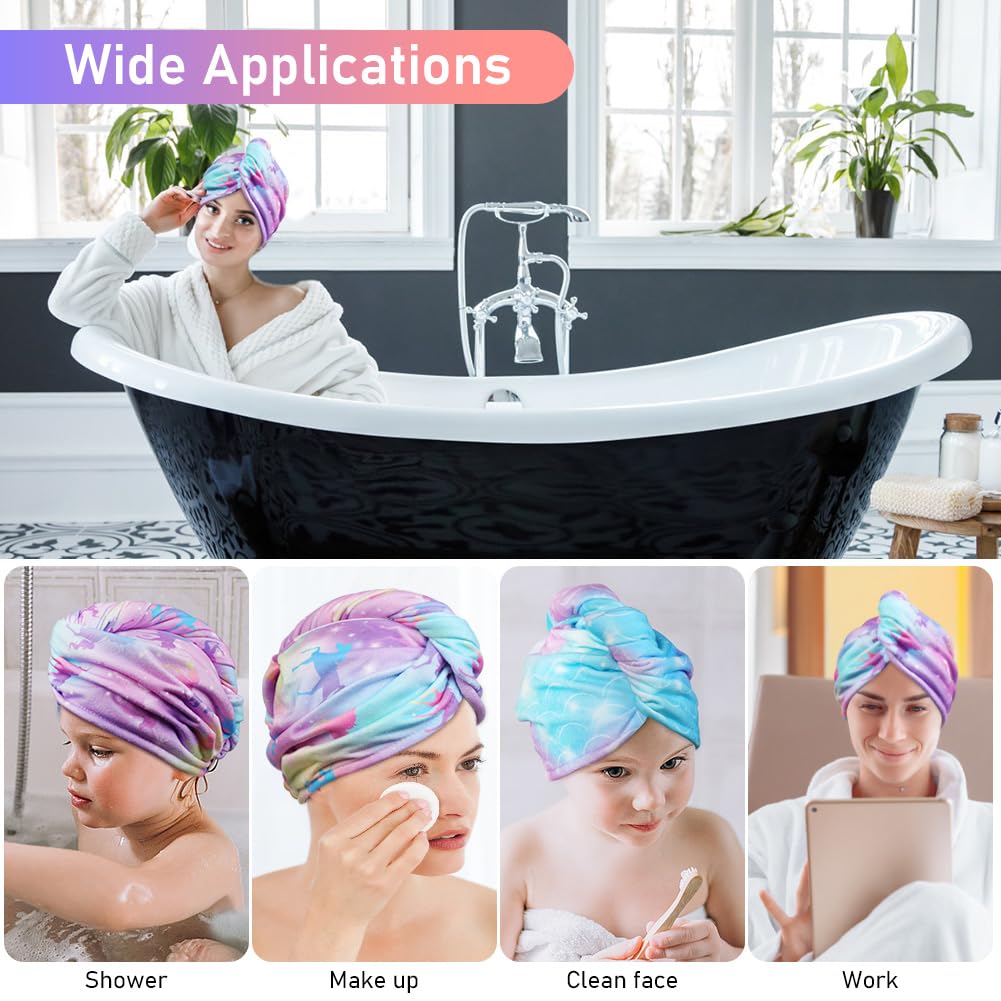 URAQT Ręcznik z mikrofibry do włosów, 3 szt. Turban do włosów z guzikiem, miękki chłonny i szybkoschnący, super chłonny turban do krótkich i długich włosów, Różowy + niebieski, 65cm x 25cm
