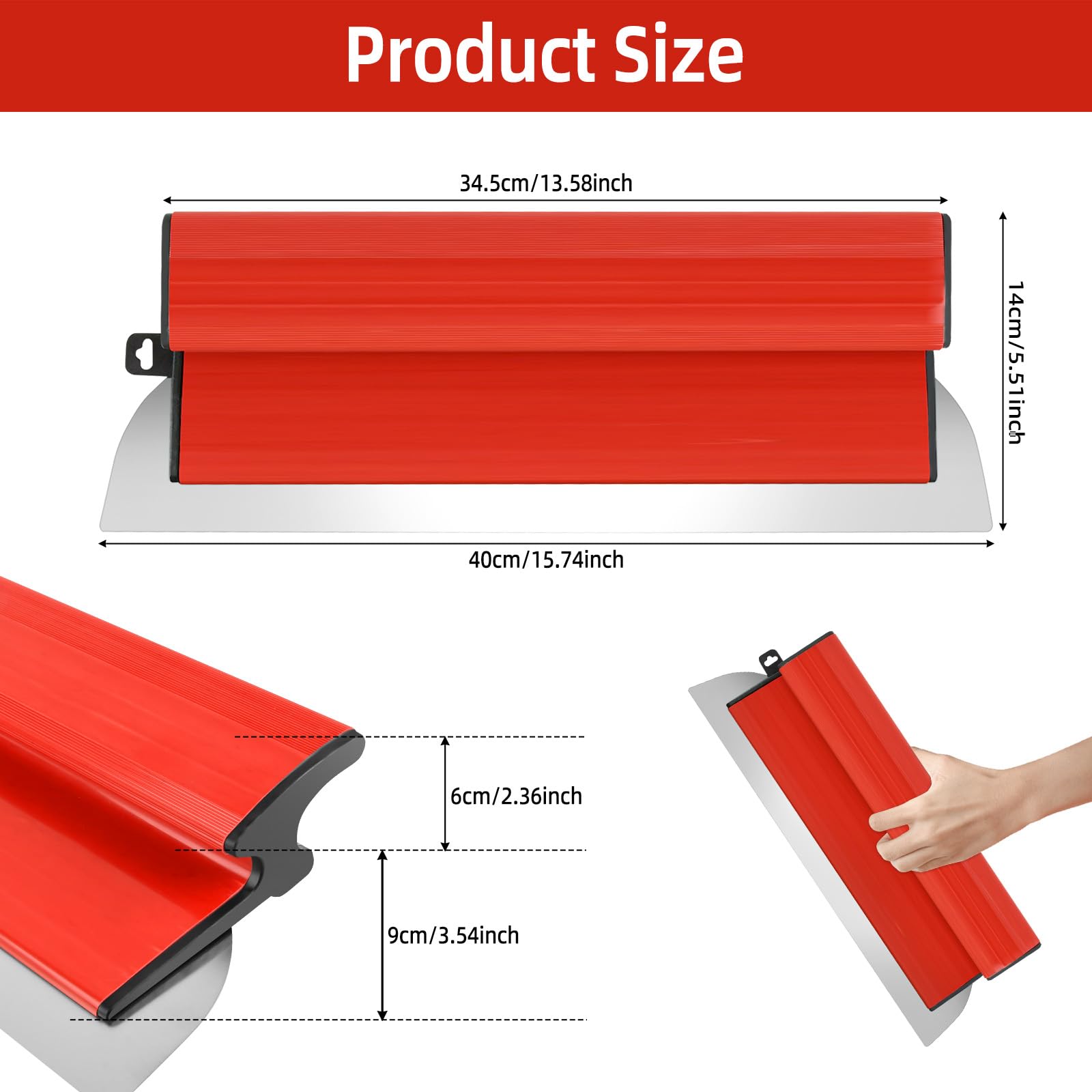 CEOTIS Drywall Skimming Blade, 40cm/16inch Drywall Plastering Spatula with Z-Grip Handle - Image 2