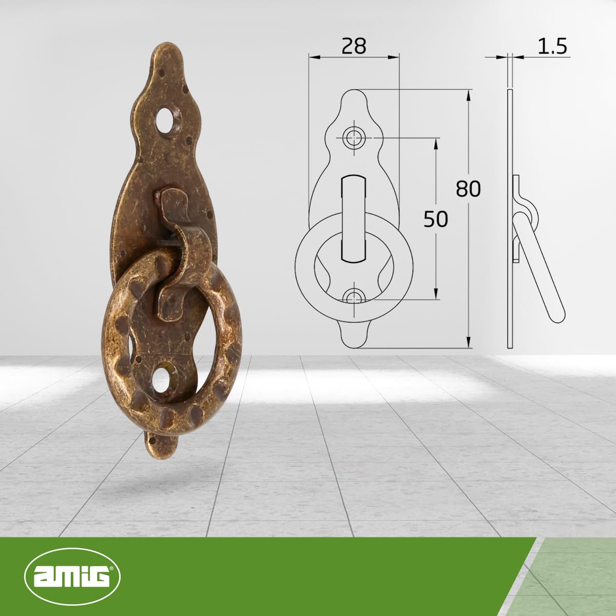 Maniglie Mobili Orizzontali AMIG Modello 1000 - Acciaio Finitura Nera 80x28mm Con Anello - Foto 3