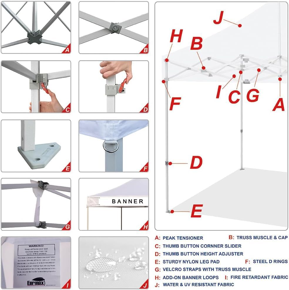 Miniatura 5 de Eurmax Toldo desplegable de Estados Unidos de 10 x 10 pies, toldo comercial para fiestas al aire libre con 4 paredes laterales extraíbles con