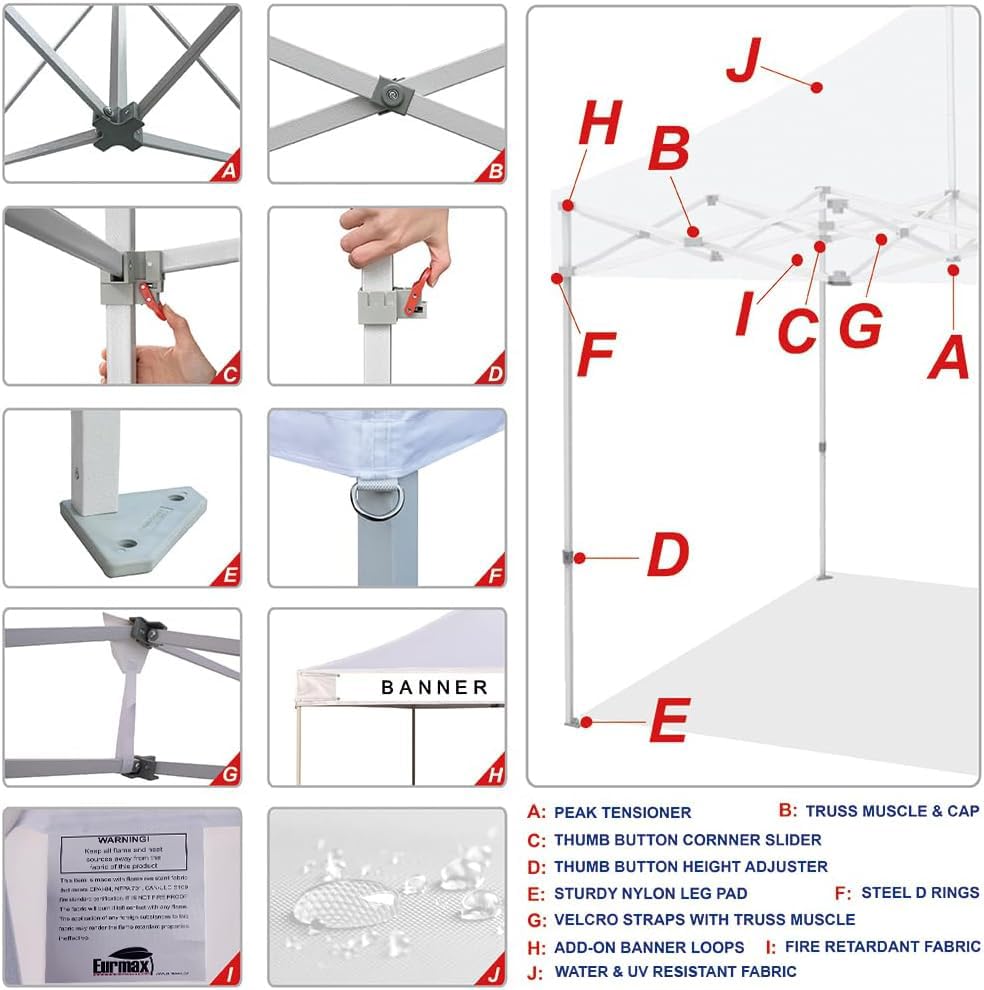 Eurmax USA 10'x10' Pop-up Canopy Tent Commercial Instant Canopies with 4 Removable Zipper End Side Walls and Roller Bag, Bonus 4 SandBags(White)