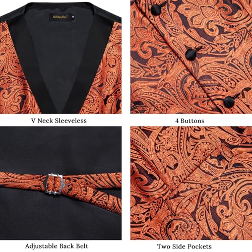 Image of DiBanGu Mens Paisley Suit Vest Silk Jacquard Waistcoat and Necktie Set Formal Shawl Collar Dress Vest 7PCS for Wedding Party