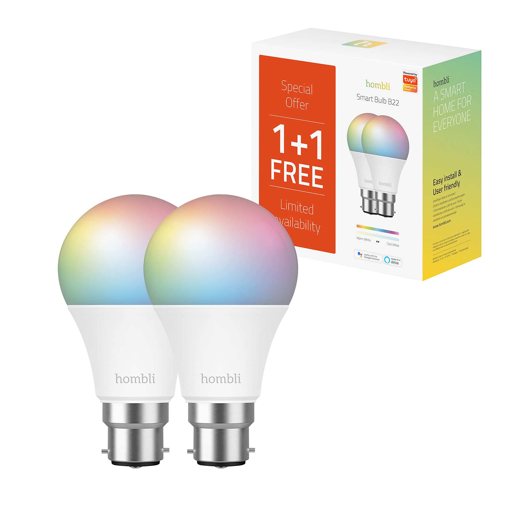 Smart Bulb (9W) RGB + CCT Promo Pack – Energy-Saving Multicolour LED Bulb (B22), Adjustable Brightness, Voice Control Compatible with Alexa/Google/Siri, No Hub Required, Tuya Smart Compatible