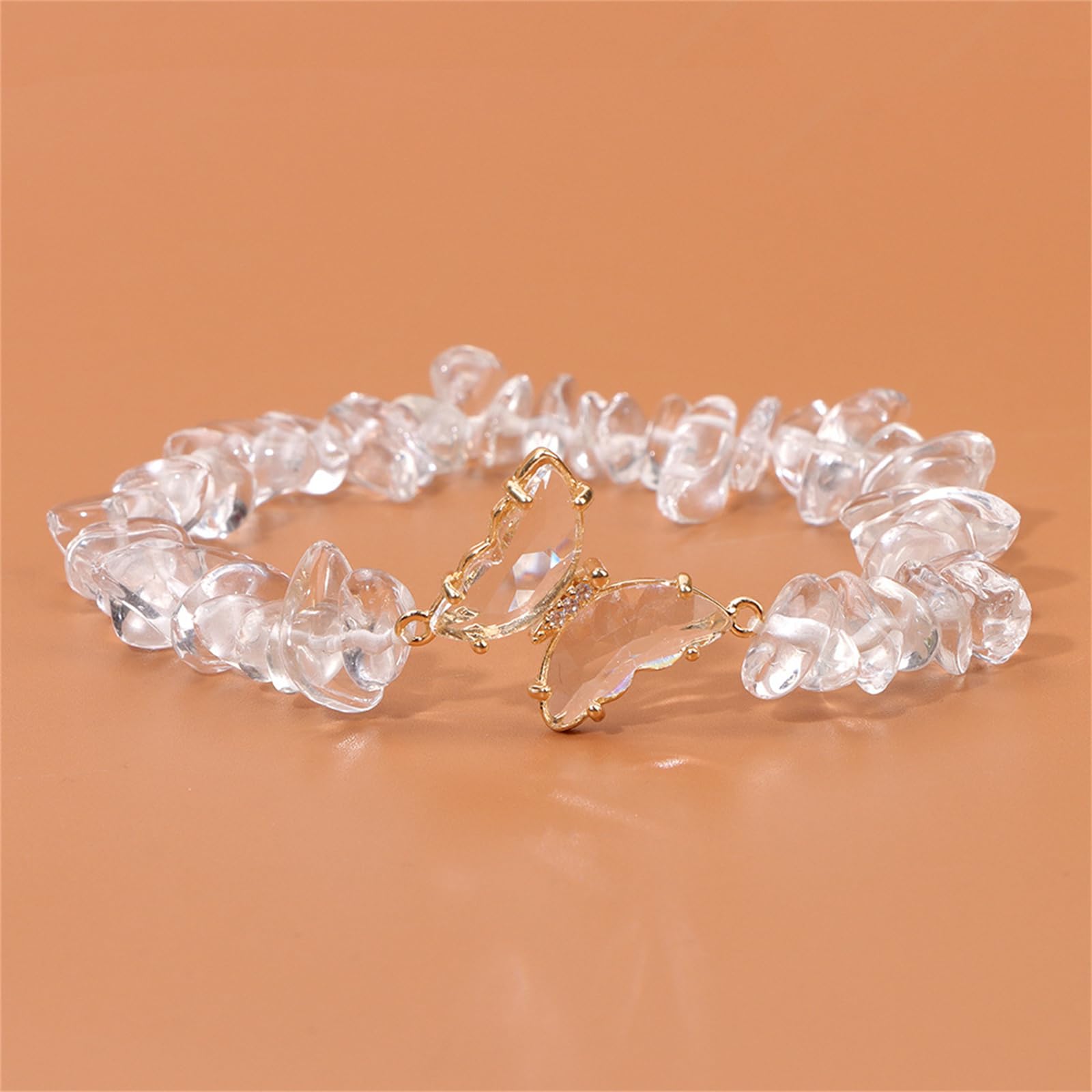 Braccialetto in Pietra Naturale Bracciale di Ghiaia Farfalla Perle di Ghiaia Irregolari Bracciale in Perline-B-Un