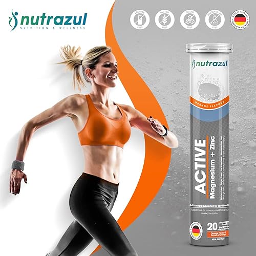 Miniatura 4 de Nutrazul ACTIVE (Magnesio y Zinc) Tabletas efervescentes - Naranja (paquete de 3 x 20)  Suministro de 60 días  Sin gluten, sin azúcar, sin lactosa y