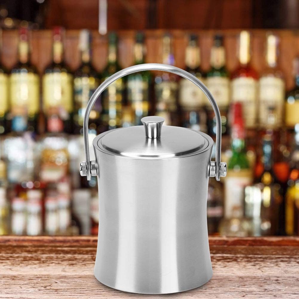 ANTWAX Cubeta de Hielo Cubo de champán de Plata para el hogar, Cubo de Hielo de Acero Inoxidable, Accesorios para Carrito de Bar, Botella de Barril, Utensilios para Vino Cubo de Vino