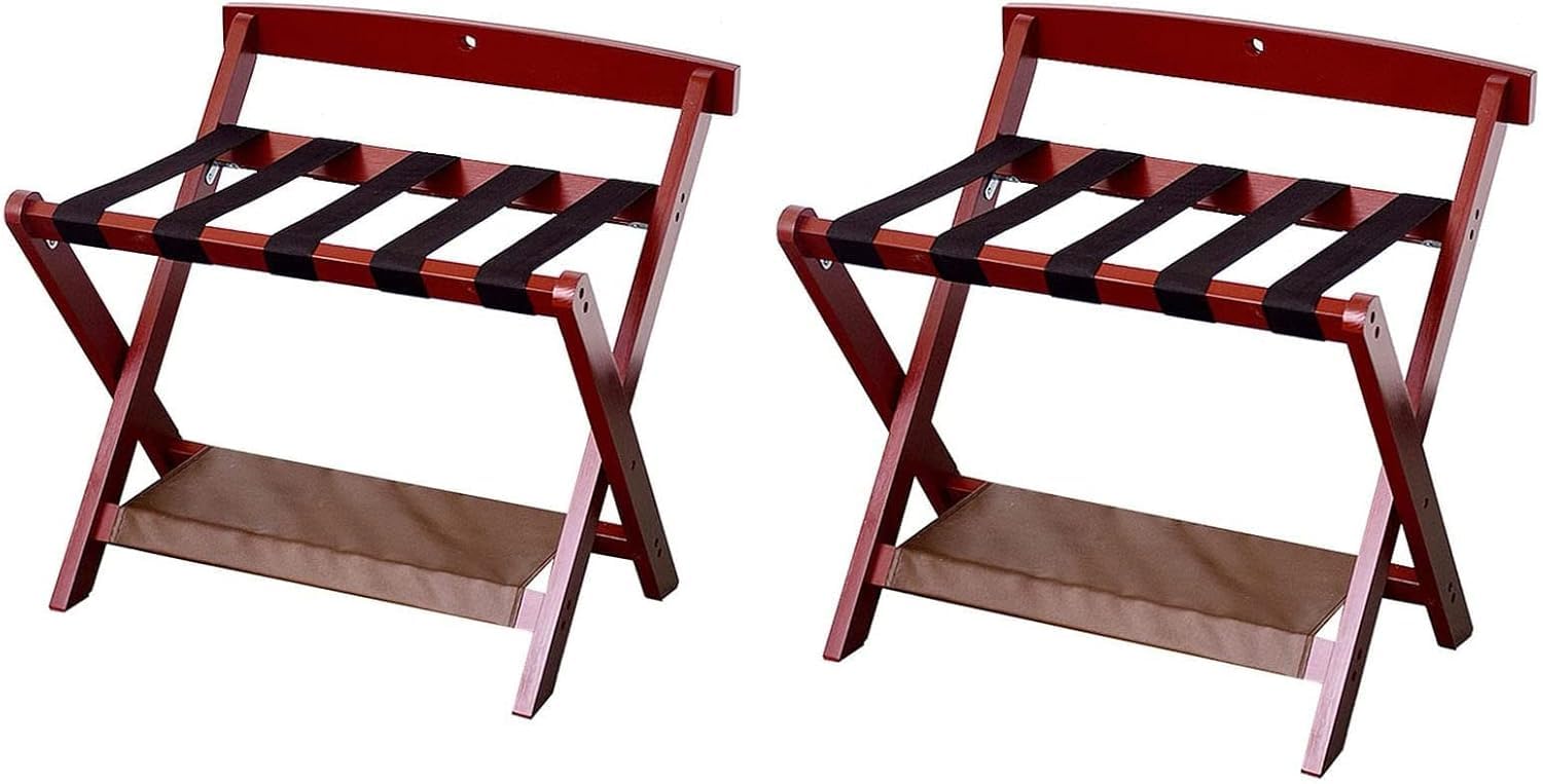 MSHGSKU Luggage rack 2-Pack Hotel Luggage Rack - Solid Wood Guest Room Suitcase Rack, Luggage Stand With Backrest And Shoe Rack(Braun)