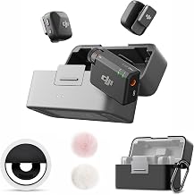 DJI Mic Mini Combo + Funda de silicona + Protector de viento colorido + Luz para selfies | Micrófono inalámbrico para iPhone/Cámara/Android, Ultraligero, Audio rico en detalles, Uso 48h, Cancelación de ruido, Streaming, Vlog