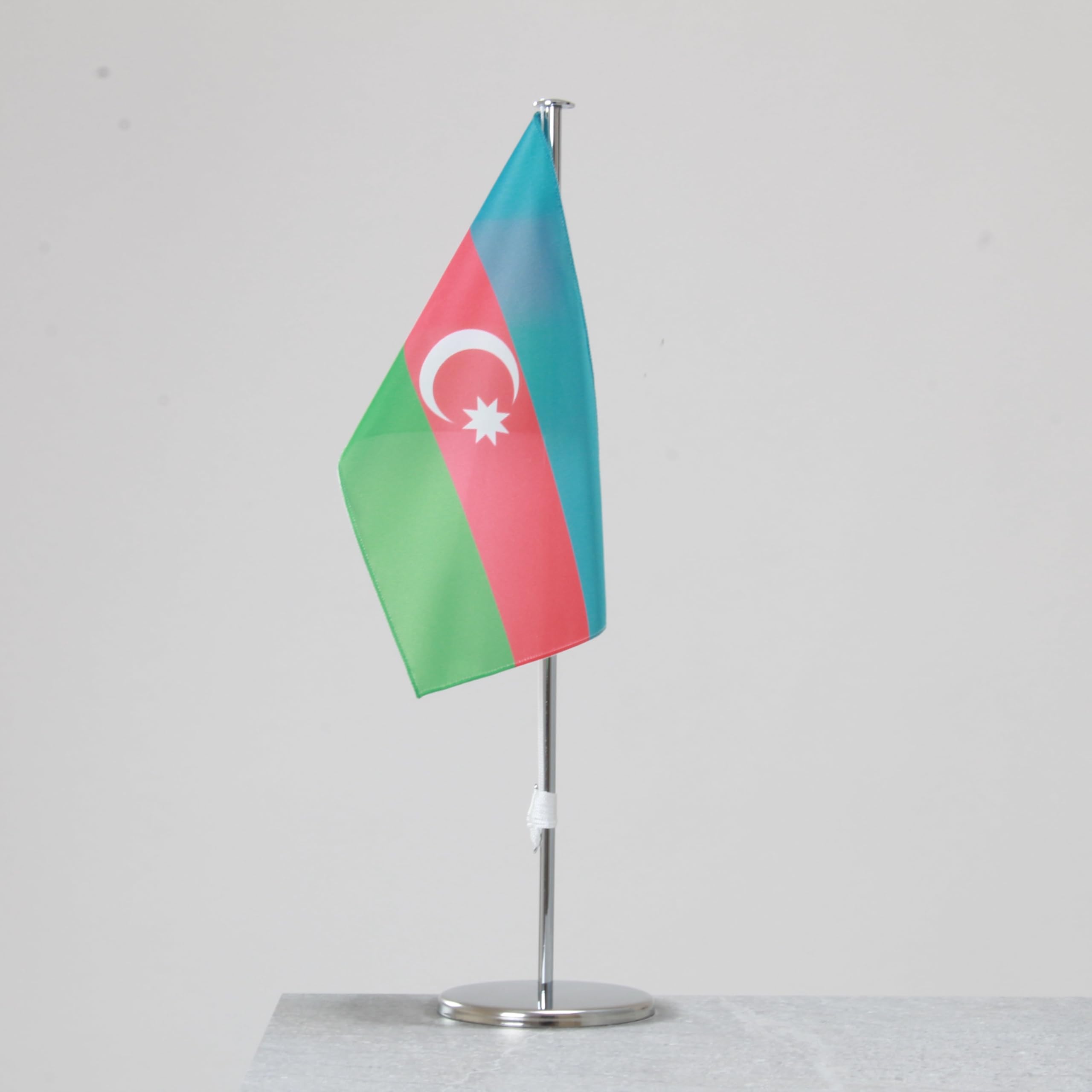Drapeau de table Azerbaïdjan - Drapeau national représentatif pour l'intérieur - Chromé - 42 cm