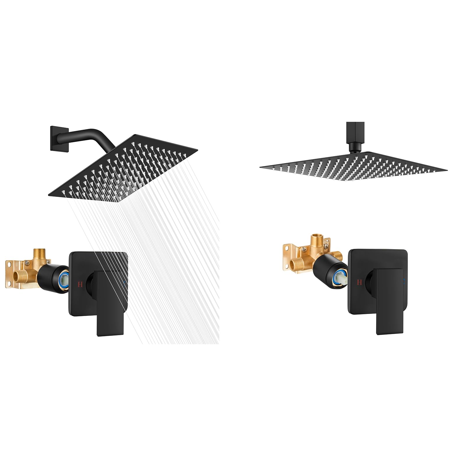 Set di soffione e maniglia per doccia, set di rubinetto per doccia quadrato, sistema doccia a pioggia per bagno e set di rubinetto per doccia, sistema doccia a pioggia per bagno quadrato in acciaio
