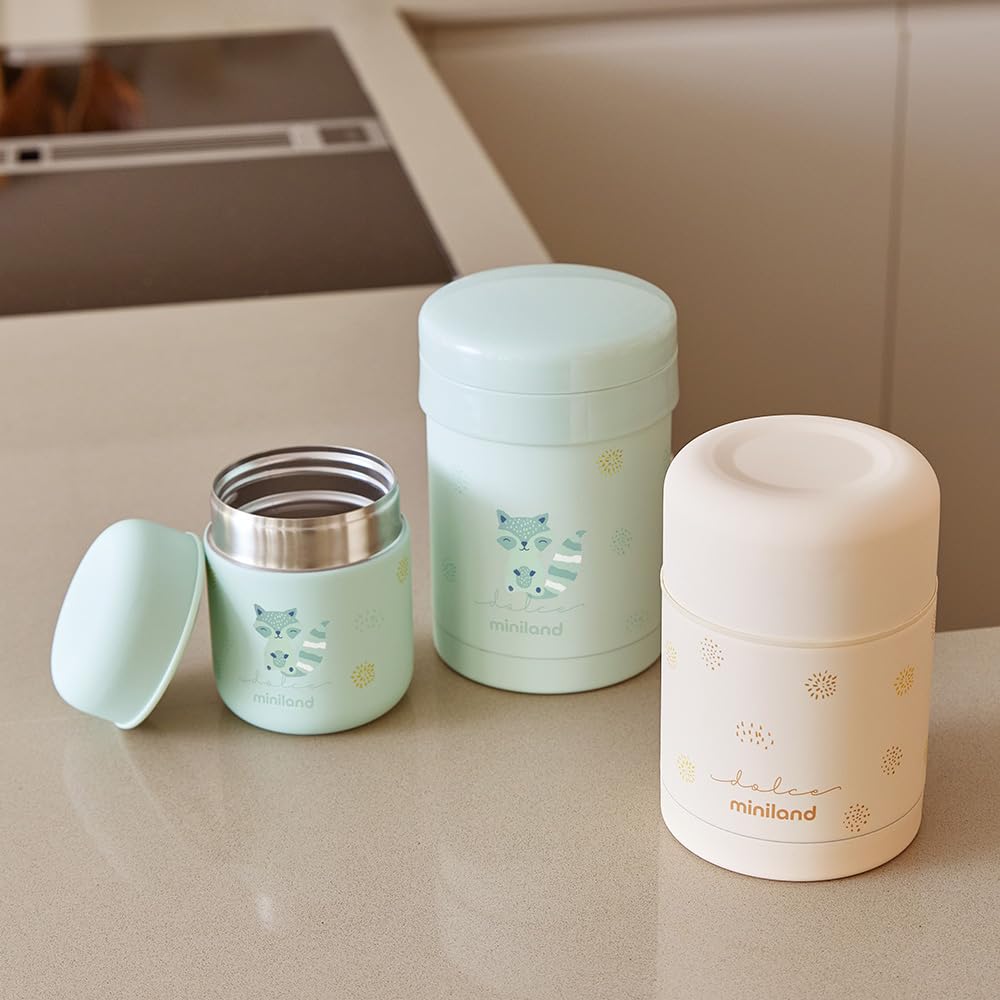 Miniland Food Thermy Mini Mint. Thermos papillero da 280ml, con doppio strato di acciaio che mantiene la temperatura del cibo per ore.
