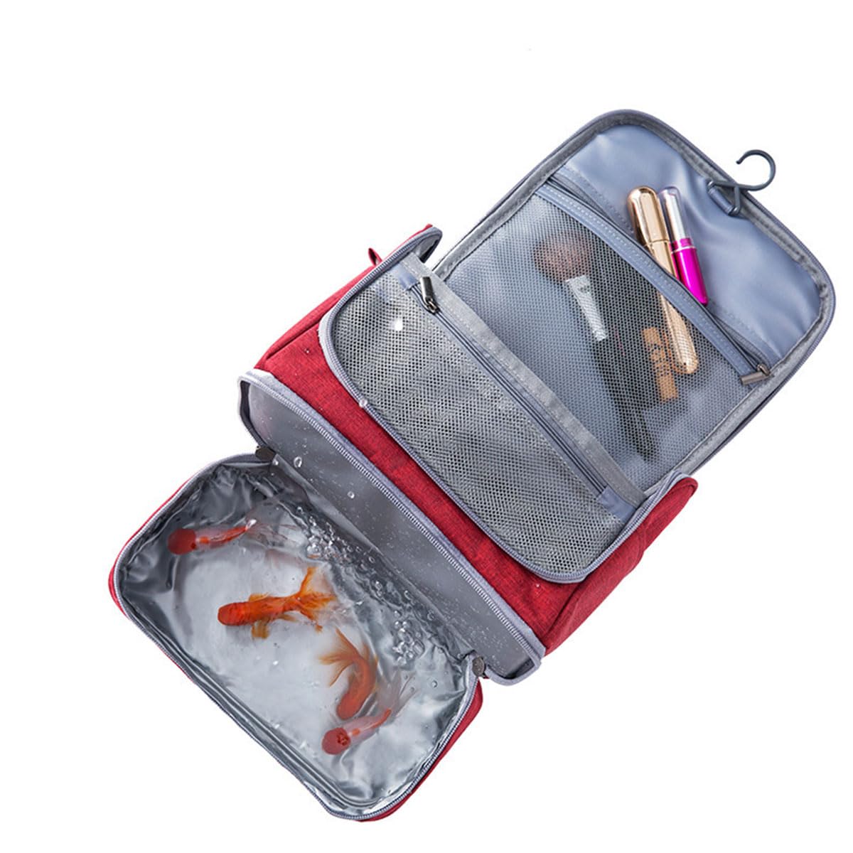 FAVORTALK Hanging Toiletry Bag Red Travel Bag for Toiletries Large Wine Wash Bag Waterproof Cosmetic Organizer for Men Women Zippered Shower Bathroom Bags 9.8x3.9x6.7 Inch - XSB12106 - 2