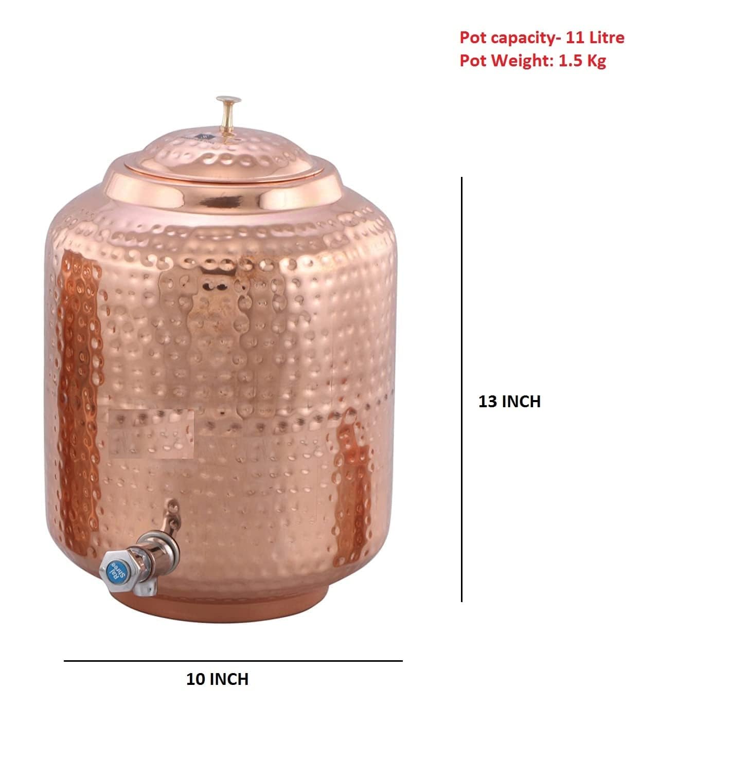 Matka Wasserspender aus gehämmertem Kupfer, 11 Liter, Behälter für Wasserspeicher, Fassungsvermögen: 11000 ml