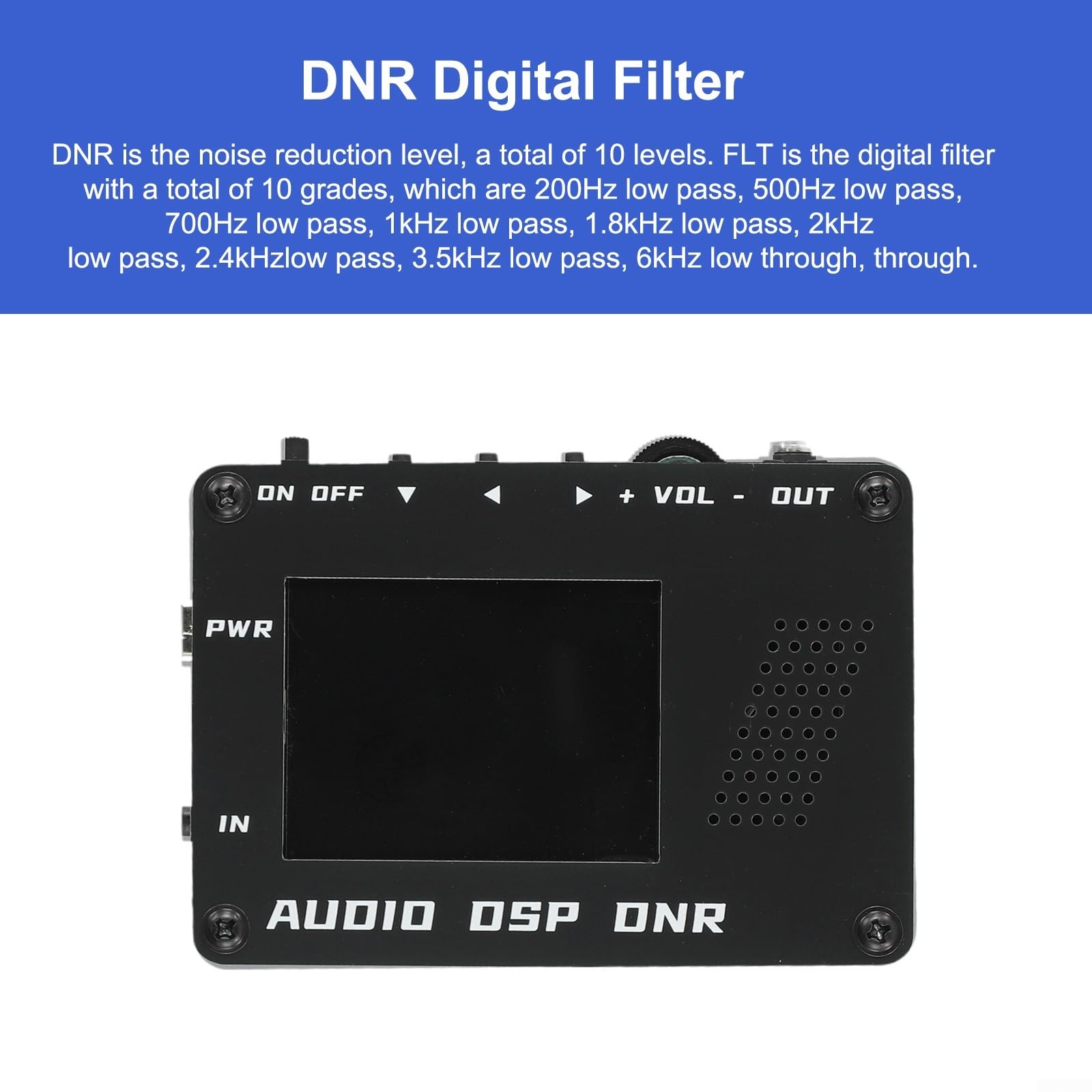 AudioFor Filtro di riduzione del rumore con display digitale dello spettro, filtro audio regolabile a 10 livelli (200Hz-6kHz LP), altoparlante integrato e alimentazione USB-C, per Shortwa
