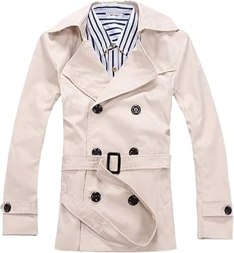 WSLCN Mens Classic Trench Coat Lapel Double Breasted Windbreaker with Belt