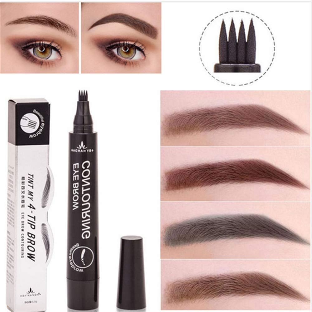 Plovex Waterproof Microblading Eyebrow Tattoo Pen 4 Head Fine Sketch Enhancer Fork Tip Eyebrow Tattoo Tint Eyebrow Gel Pencil Makeup (03 Brown)