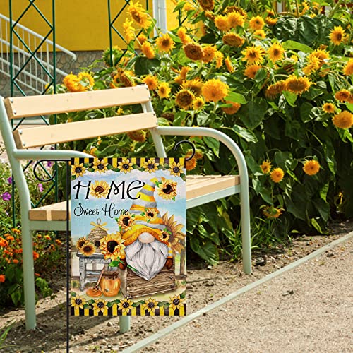 Furiaz Home Sweet Home Gnome Sunflower Spring Summer Small Decorative Garden Flag, Bee Honey Yard Home Outside Black Yellow Stripe Decoration, Fall Farmhouse Outdoor Decor Double Sided 12X18 #TOP3