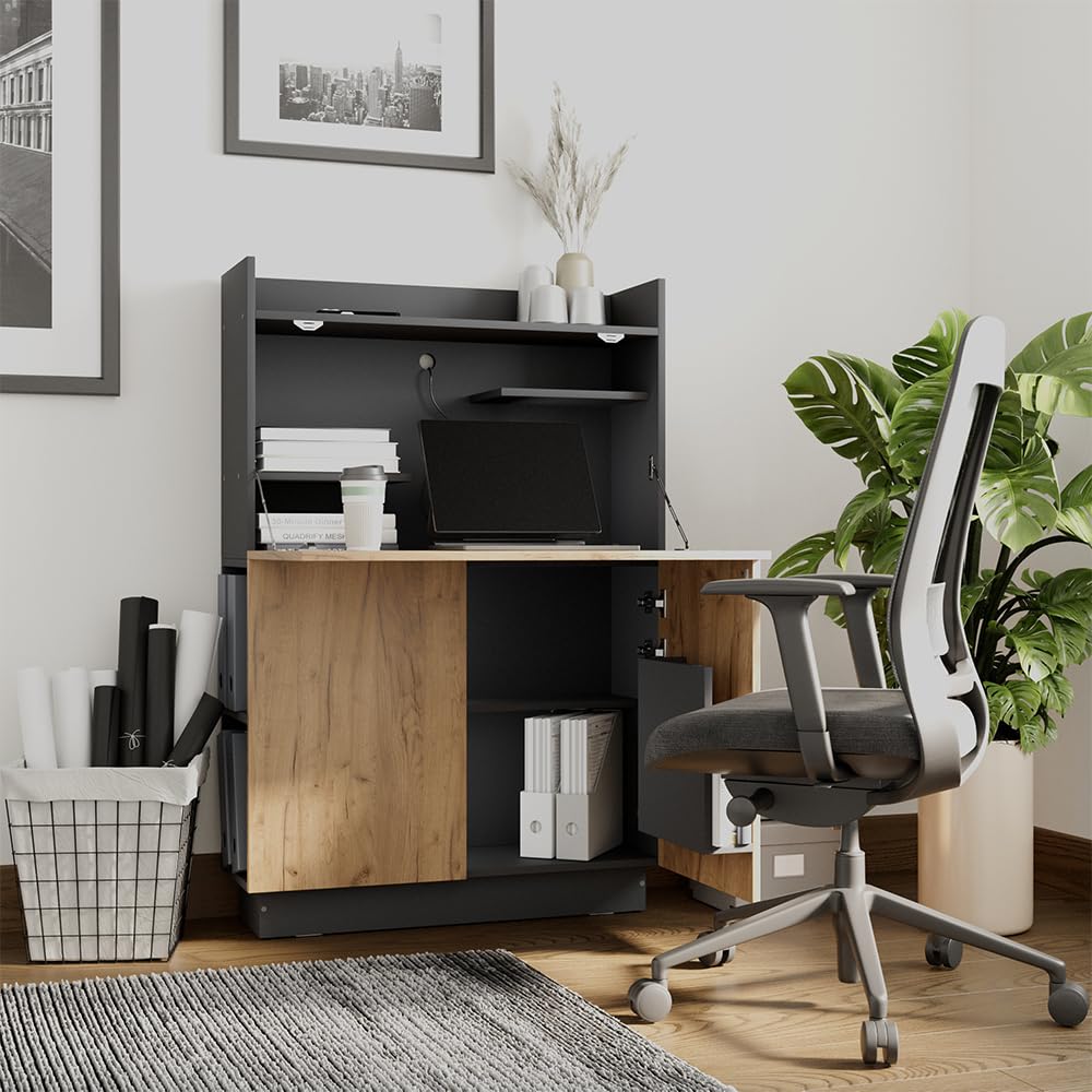 Vicco Escritorio Secretario Alena, Antracita/Roble Dorado, 85 x 28.6 cm, Apto para Montaje en Pared para un Uso Que Ahorra Espacio