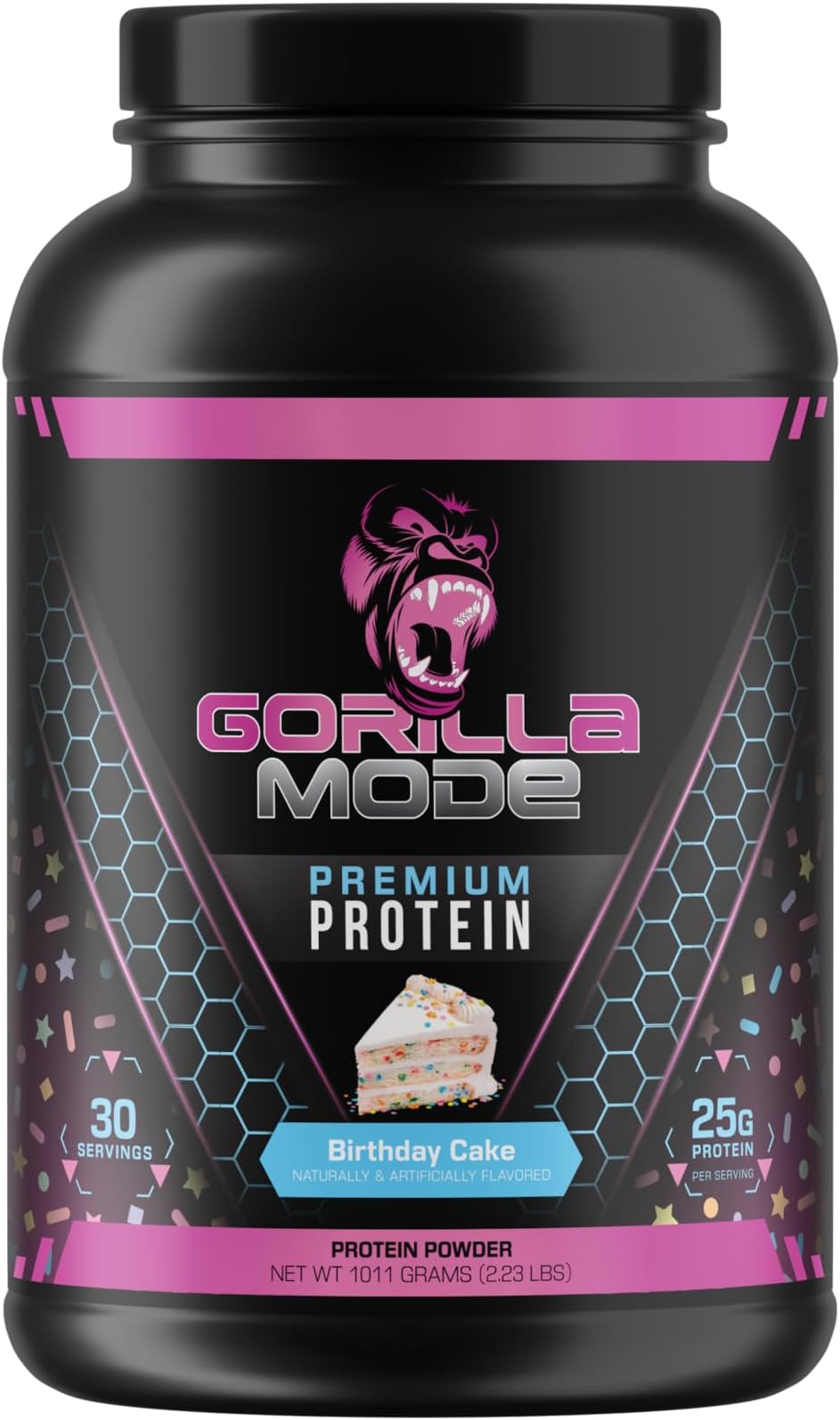 Gorilla Mind Premium Whey Protein - Birthday Cake, 25 Grams of Whey Protein Isolate & Concentrate,Recover and Build Muscle (30 Servings)