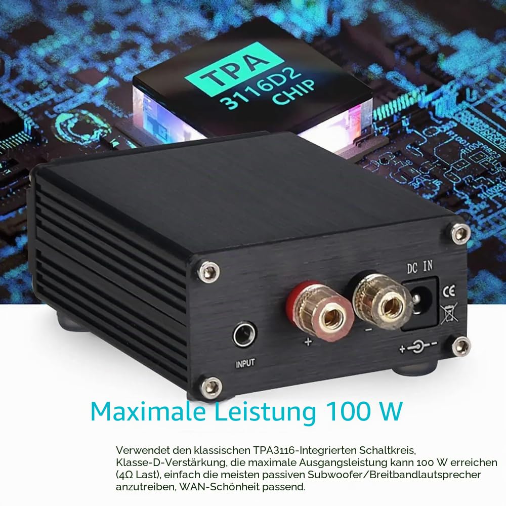 DollaTek 100W Mini Subwoofer Leistungsverstärker TPA3116D2 Audio HiFi Amp Schwarz