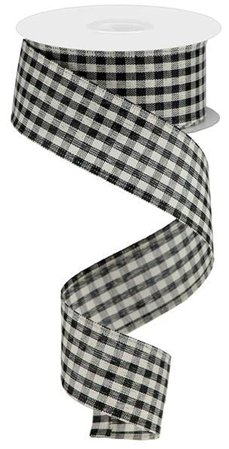 Check Ribbon Gift Wrap Ribbon Christmas Ribbons for Gift Wrapping Black and White 1 inch ? 25 Yards, Buffalo Plaid Check Ribbon for DIY Crafts, Gifts Wrapping and Holiday Decoration(Black&White)