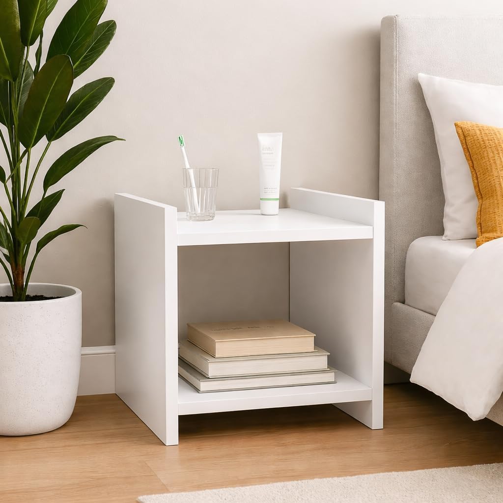THE WOODEN CITY Wooden Bedside Table | Side Table for Bedroom | Engineered Wood End Table Night Stand for Bedroom (White Color, 35x28x36 cm)-image-13
