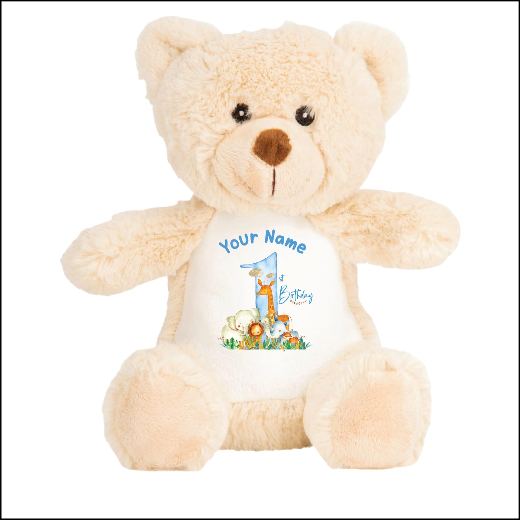 Crafted Memories - Personalized Teddy Bear | Newborn Keepsake | Ideal for Birthdays, 1st Birthday | Personalised Baby Toys, Flower Girl Teddy | 20-23cm | Blue First Birthday | Boys