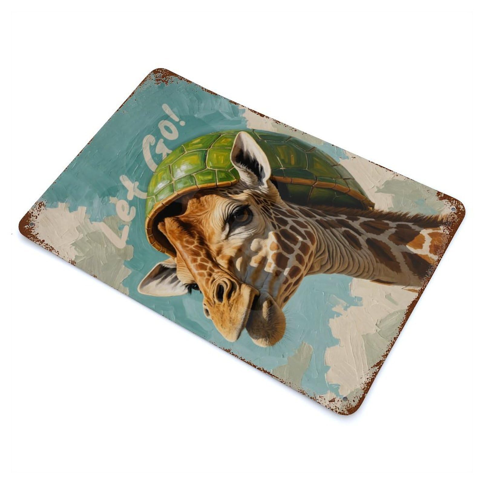 Vintage Rust Metal Sign Shelled Giraffe 11.8"x7.9", Shabby Chic Decor for Cafe, Home Bar And Lounge Decor