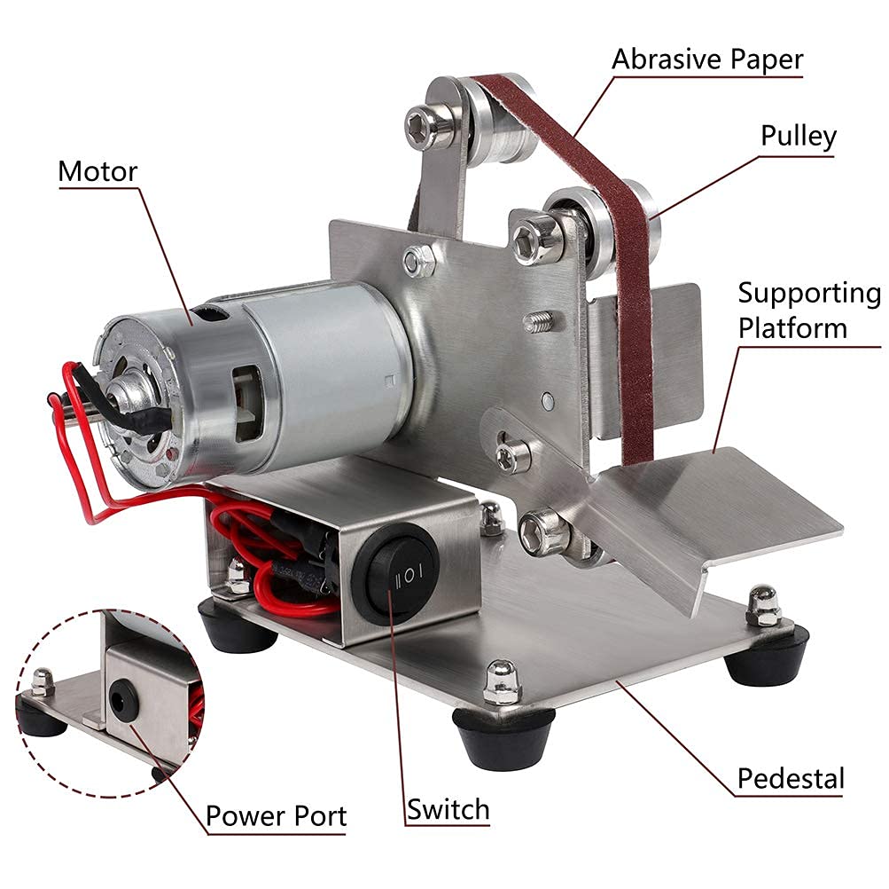 Mini Belt Sander Bench Metal Grinder Knife Making Small Electric Sharpening Machine with 10PCS Sanding Belt Tool Kit 7 Power Speed Polisher for DIY Wood Working Apex Edge Polishing Lijadora de Banda: Tools & Home Improvement