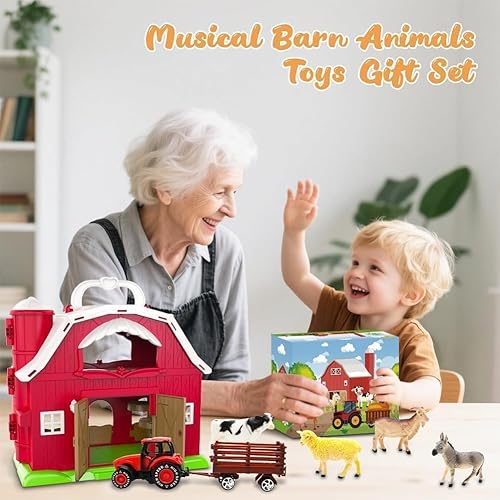 Miniatura 7 de Big Red Barn Toys para niños pequeños de 1 a 3 años, figuras de animales de granja con tractor para niños de 2, 3, 4, 5 años, juguetes musicales de