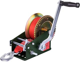 Hand Winch Heavy Duty with Strap and Ratchet Handle Hook 2 Gear Manual Crank Towing Winch for ATV Boat Trailer Truck Auto Green (3500 lbs)