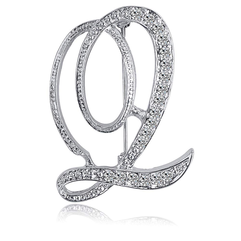 Letter Brooch Pins Initial Rhinestone Brooch for Women Crafts Silvery A-Z