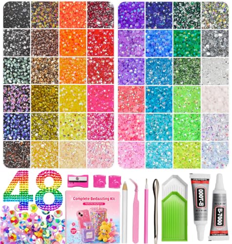 100,000Pcs 48 Colors Bedazzling Kit, 3mm Resin Jelly Flatback Rhinestones