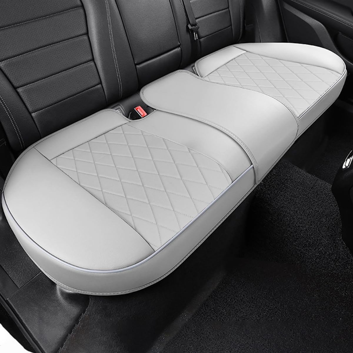 Rear Bottom Seat Cover for Cars, 1-Pack Luxury Faux Leather Back Bench Car Bottom Seat Cover Auto Seat Cushion, Anti-Slip, Waterproof, Universal Fit, Light Gray